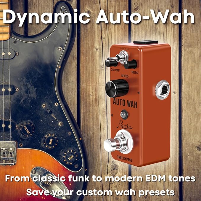 Rowin Auto Wah Guitar Effect Pedal Single Effect Mini Digital Pedal for Electric Guitar and Bass with True Bypass Switch Zinc Alloy Body LEF-3804