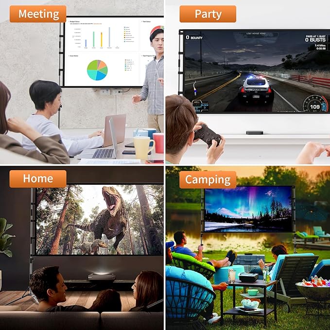 Projector Screen and Stand,GAINVANE 120 inch Portable Projector Screen Indoor Outdoor Projection Screen 16:9 4K HD Wrinkle-Free Light-Weight Movie Screen with Carry Bag for Backyard Movie Night