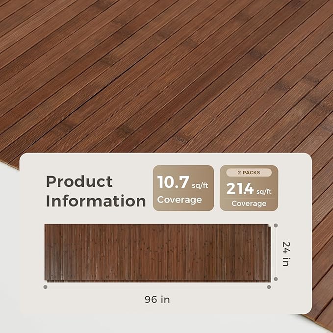 OUZUGIE 2 Pack 96x24 Inch Natural Bamboo Wall Panel – Coffee Pole Wrap Paneling for Walls, Ceilings, Cabinets, Furniture – Ideal for Bedroom, Living Room & Office DIY Decor