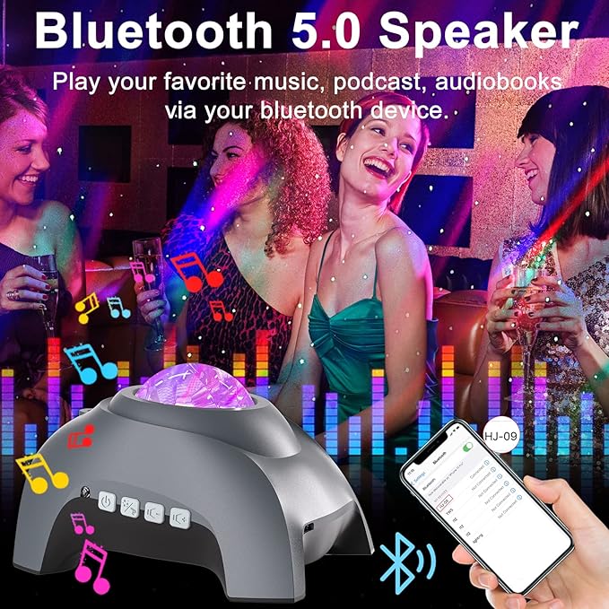CIMELR Northern Lights Aurora Projector,Star Projector Music Bluetooth Speaker and White Noise,Star Projector Galaxy Light with Remote Control,Night Light Projector for Home Decor Bedroom（Grey）