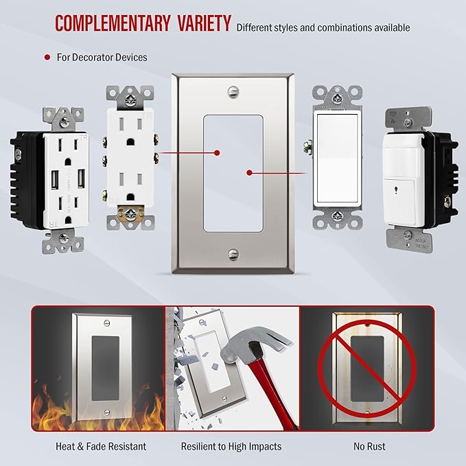 ENERLITES Decorator Switch or Outlet Metal Wall Plate, Stainless Steel 201, Corrosion Resistant, Size 1-Gang 4.50" x 2.76", 7731-PC, Polished Chrome, Silver
