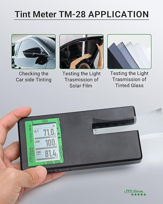 Digital Car Window Tint Meter TM-28 – Side Window Tint Tester for Light Transmission, UV/IR Rejection, Auto Calibration, Display Rotation
