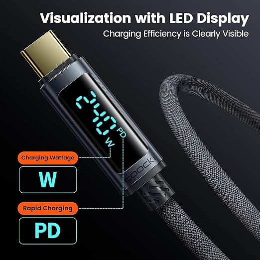 toocki USB C Cable 6.6ft 240W Fast Charging Cord with LED Display Compatible with iPhone 17 16 15 Pro Plus Pro Max Air, iPad Pro, Samsung Galaxy S24 S23, Switch, MacBook Air, Pixel