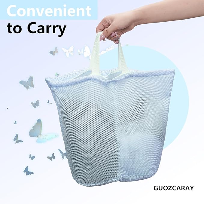 Guozcaray laundry bag with handles mesh laundry bags washing machine laundry totes travel storage and sorting bag for Clothes laundry bag for delicates (Blue)