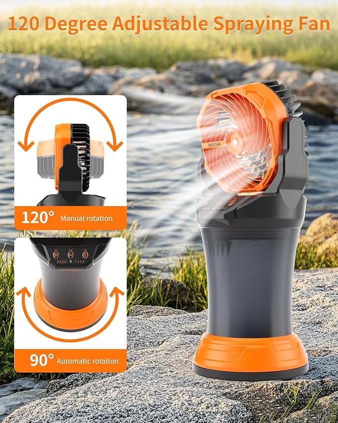 WESTTREE Portable Misting Fan with Large Battery Fan-Rechargeable Outdoor Misting Cooling Fans with 2L Water Tank,RGB Lights,4 Speeds & Spray Modes-for Patio, Camping, Beach, Workshop (X65 Orange)