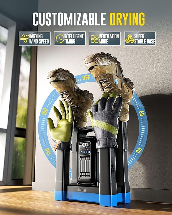 POPCHOSE Heavy-Duty Boot Dryer, Upgraded Shoe Dryer Helps Reduce Odor, Glove & Boot Warmer, Silent & Adjustable Timer