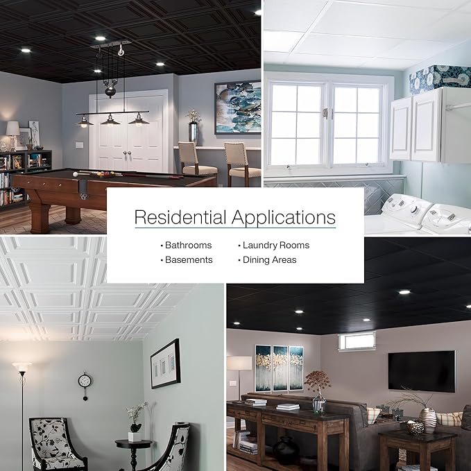 Genesis 2ft x 2ft Stucco Pro Black Ceiling Tiles - Easy Drop-in Installation – Waterproof, Washable and Fire-Rated - High-Grade PVC to Prevent Breakage - Package of 12 Tiles