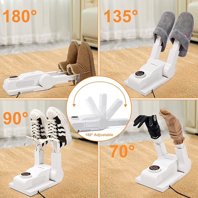 FORLIM [Upgraded Temperature Control] Shoe & Boot Dryer for Work Boots with 24-Hour Delay Timer, Portable Glove Dryer, Boot Warmer, Automatic Shut-Off Timer, Folding Design, Smart Panel, White