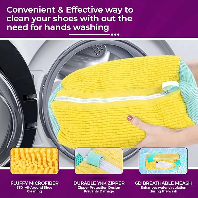 BEYOND HAMZI Shoe Washing Machine Bag - 2pc Reusable Laundry Shoe Bags for Washer & Dryer with 1pc Drying Net Bag, Protective Mesh for Sneaker