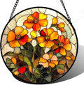 CRISGIF Stained Glass Window Hanging - Orange Marigolds Flowers Suncatcher for Door Garden Yard Sun Catchers Decor Christmas Mother's Day Birthday Gifts for Women Mom Nana Girlfriend Men 11.8 in