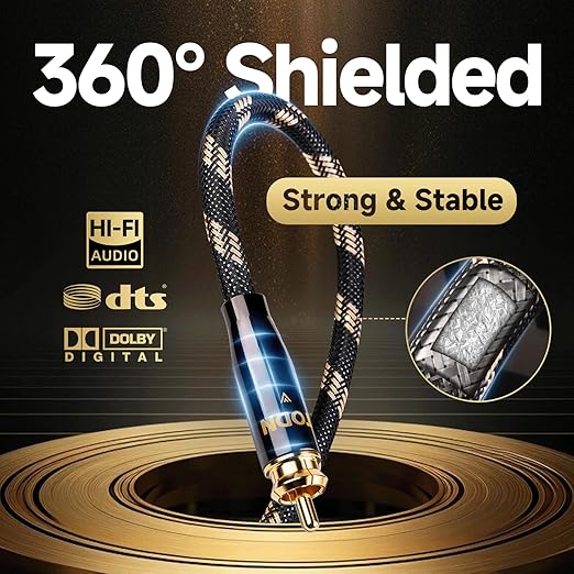 TODN Hi-end Digital Coaxial Cable for Audiophile 75-Ohm SPDIF RCA to RCA Audio Cable for TV, Amp, HiFi Systems (9.8ft /3m)