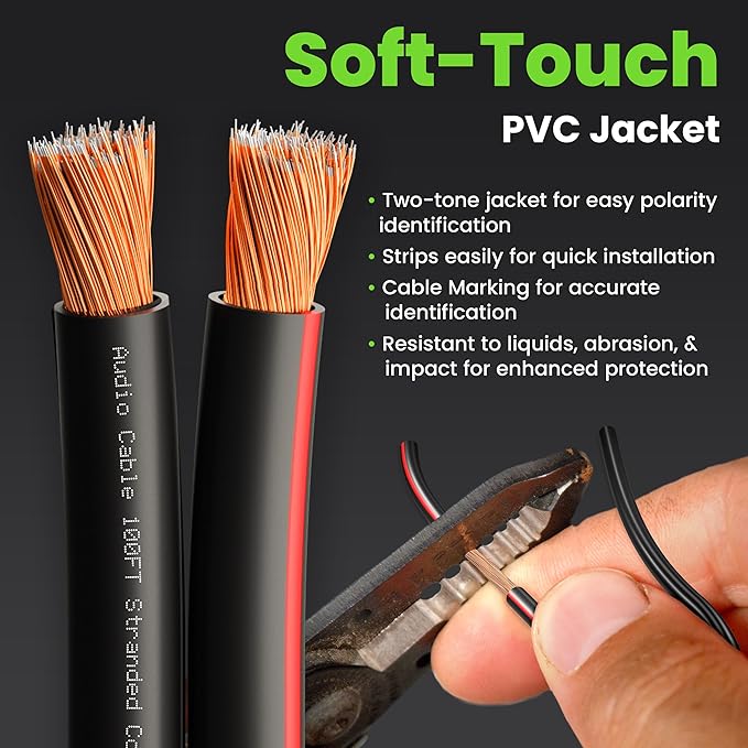 16AWG Speaker Wire, GearIT Pro Series 16 Gauge Speaker Wire Cable (200 Feet / 60.96 Meters) Great Use for Home Theater Speakers and Car Speakers, Black