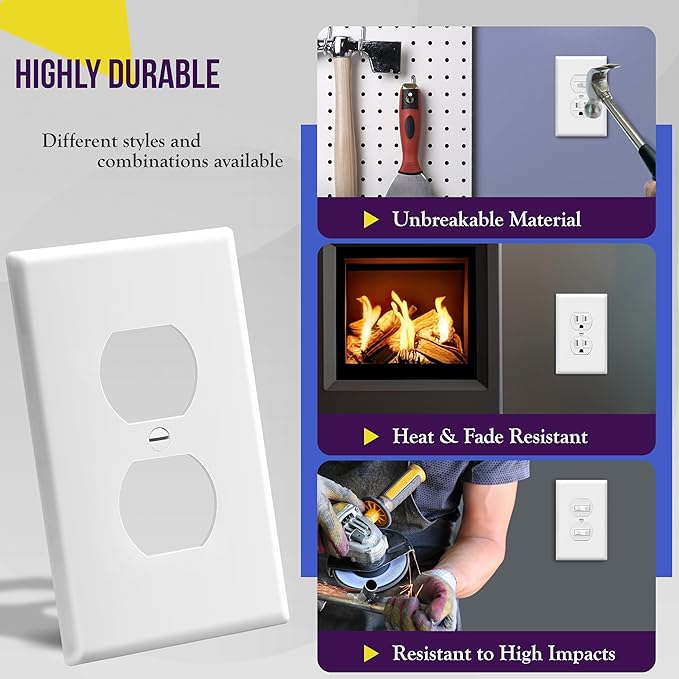 ENERLITES Duplex Receptacle Outlet Wall Plate, Electrical Outlet Cover, Mid-Size Size 1-Gang 4.88" x 3.11", Unbreakable Polycarbonate Thermoplastic, UL Listed, 8821M-W, White