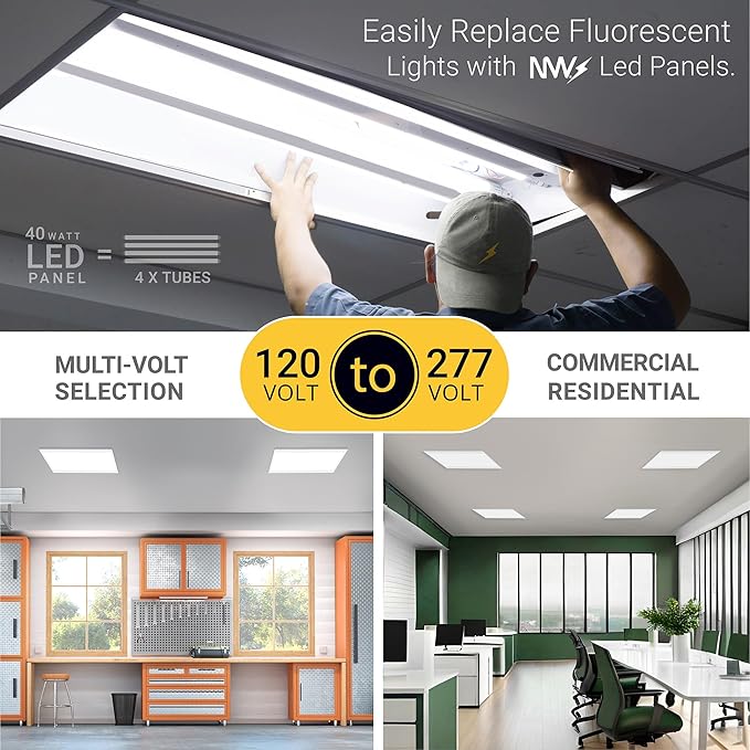 NUWATT 20 Pack 2x2 LED Flat Panel Lighting, Drop Ceiling Light Wattage Selectable 40W/30W/20W, 5CCT 3000K/3500K/4000K/5000K/6500 Suspended Ceiling LED Lights, 4400LM, Dimmable 0-10V, 120-277V, ETL