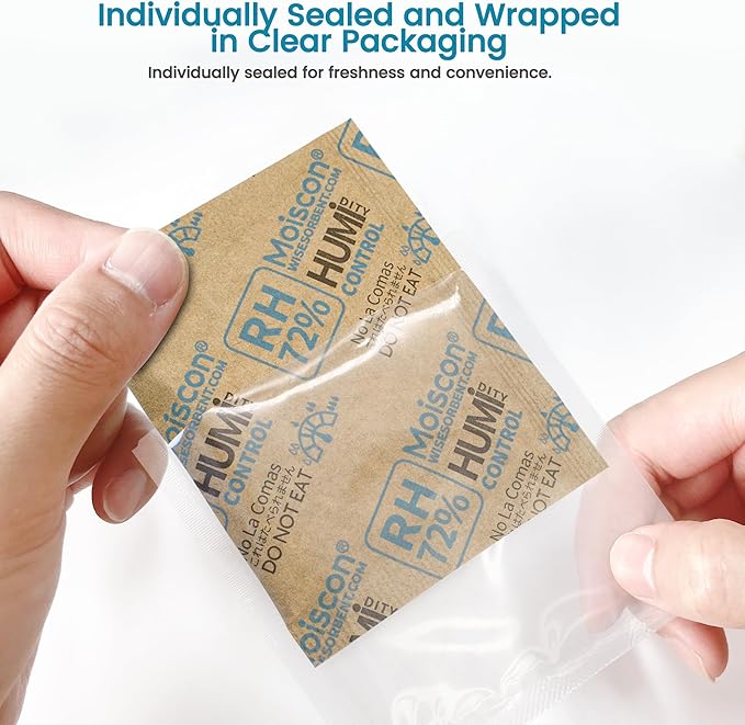 Wisesorb 72% Two-Way Humidity Control Packs- 8 Gram Moisture Absorbers for Herbs, Wood Humidifier Boxes - Natural Craft Paper Design, Individually Sealed Packets, Prevents Leaks [90 Pack]