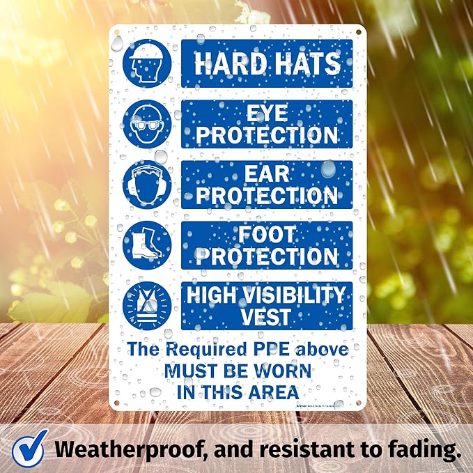 Brimar - 12" x 18" - The Required PPE Must Be Worn Sign - .055″ Polyethylene Plastic - International Mandatory Symbols - Easy Installation