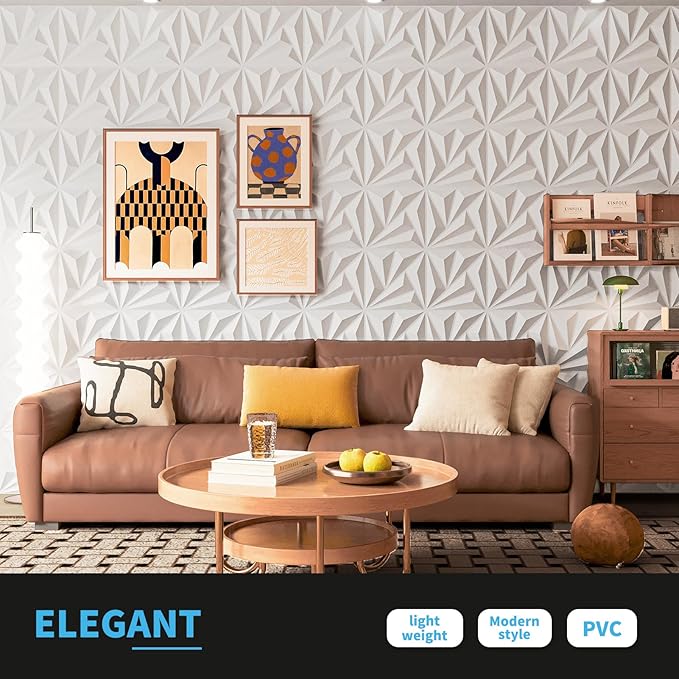 Art3d 20 Pack Decorative 3D Wall Panels, 19 Sq.feet PVC Interior Wall Décor, 11.8"x11.8", White