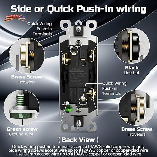 ThunderWay Matte Black 3 Way Decorative Light Switch with Plate, 15 A 120/277 V Rocker Paddle Wall Switch Replacement, Self-Grounding, Residential Grade, Wall Plate, UL Listed (30 Pack)