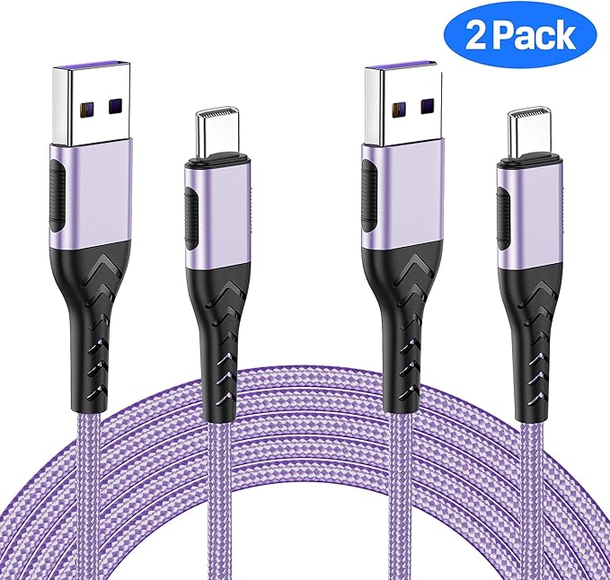 Durcord USB C Fast Charger Cable, 2Pack 6ft USB Charger Fast Charging Type C Cord Cable, 6 Foot Type C Charger Premium Nylon Braided USB Cable Only for A-C Sam Sung and Android-Light Purple