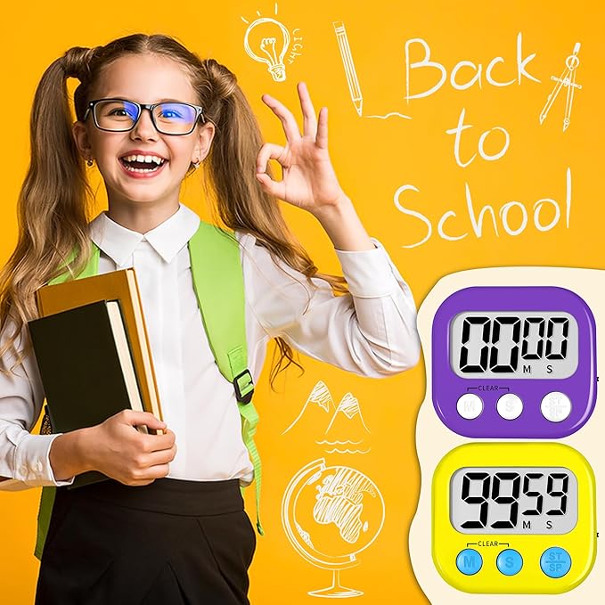 ZILLEEN Classroom Timer for Kids Teachers 2 Pack Digital Timers, Purple & Yellow