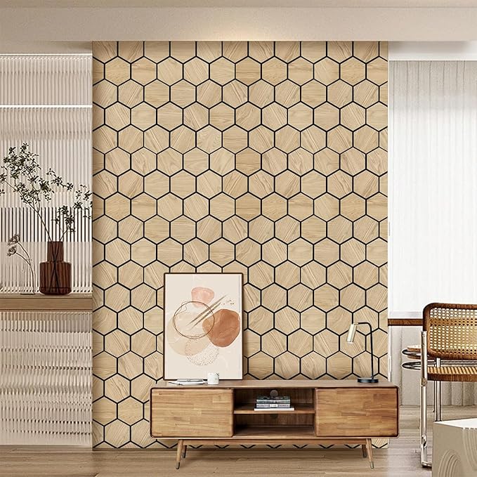 ARMURO Hexagon Wall Panels - 4 PCS Wood Panels for Wall - Natural Oak Wood Veneer Hexagon Sound Panels - Sound Absorbing Panels for Walls and Ceiling (23.8" W x 29" L)