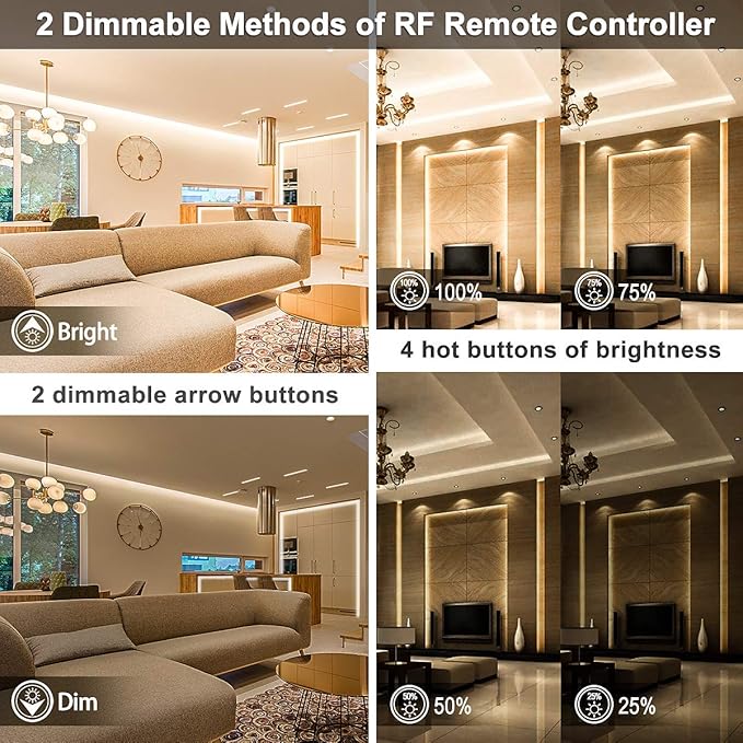MY BEAUTY LIGHT LED Strip Lights Warm White, 50.5ft Dimmable LED Light Strip with RF Remote, 24v Plug-in Adhesive Rope Lights with Timing Mode for Living Room Bedroom Kitchen