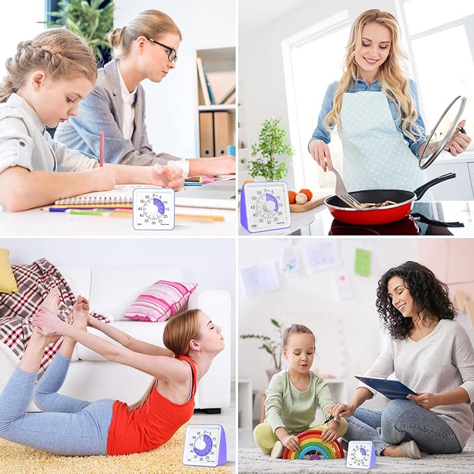 TimeLumi 60-Minute Visual Timer for Kids, Time Management Tool Study Classroom Timer, Home Edition Silent Countdown Timer for Toddler, Teachers and Adults (Purple)