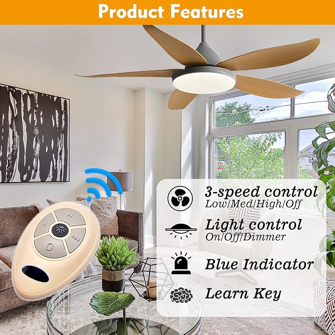 FAN35T Ceiling Fan Remote Control Replacement for Allen+Roth, Kichler, 3-Speed, Light Dimmer, Learn Key, 303.9MHz,with Wall Holder,Easy to Program