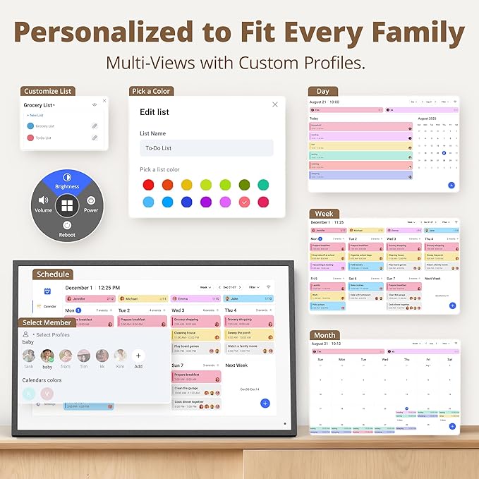 Digital Calender 15.6 Inch Smart Wall Calender, Touchscreen Electronic Calender Planner for 2025 Family Chore Chart Rewards and Schedules, Interactive Display, APP Access, Wall Mount or Stand