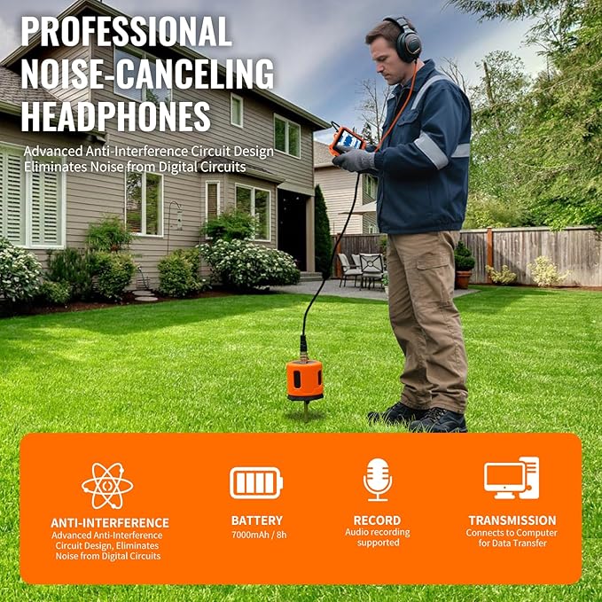 PQWT Underground Water Leak Detectors for Home and Outdoor PQ125D Wall Pipe Water Leakage Detection with Touchscreen Earphone and Carrying Case Multi Sensor Acoustic Pipeline Sound Intensifier