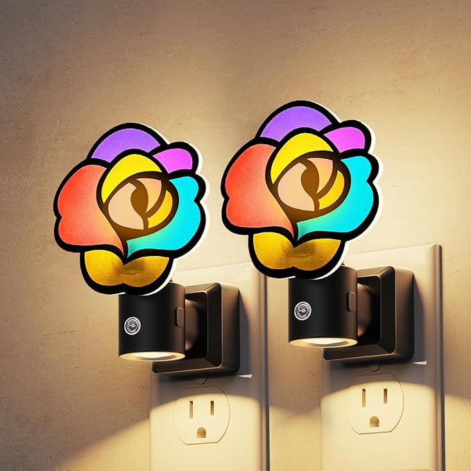 L LOHAS LED Night Lights Plug into Wall, Night Light with Light Sensor, 3000K Soft White, 0-100LM Brightness Adjustable, Acrylic Rose Nightlight for Bathroom Bedroom Hallway[2 Pack]