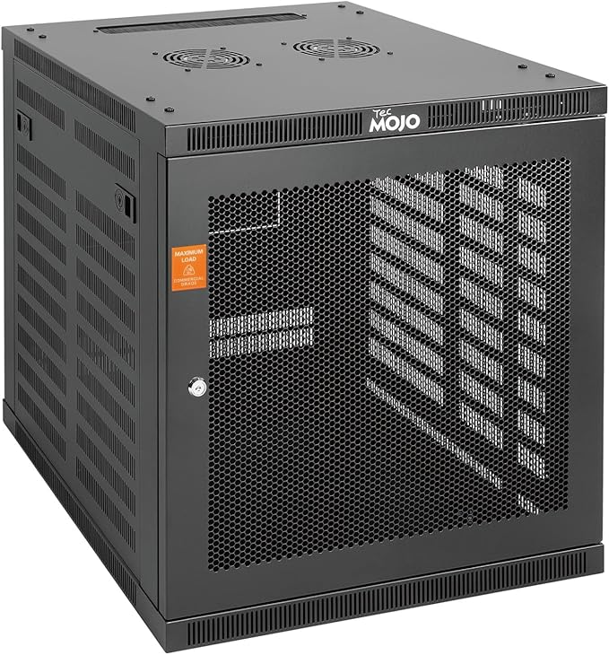Tecmojo 12U Wall Mount Rack Cabinet, Heavy-Duty 176 Lbs High Load Capacity, 19” Enclosed Server Network Rack with 2 Colling Fans, Mesh Door, 23.6” Deep – Elite Collection