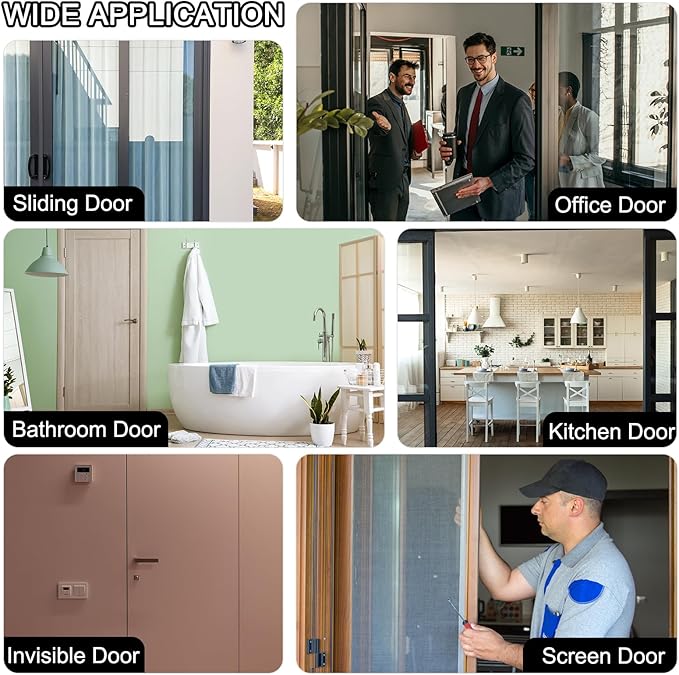 MECCANIXITY Punch-Free 500g Automatic Sliding Screen Door Closer, Multifunctional Storm Sensor Door Closer with Steel Drawstring for Bedroom Storm Bathroom Study Room (White Pack of 4)
