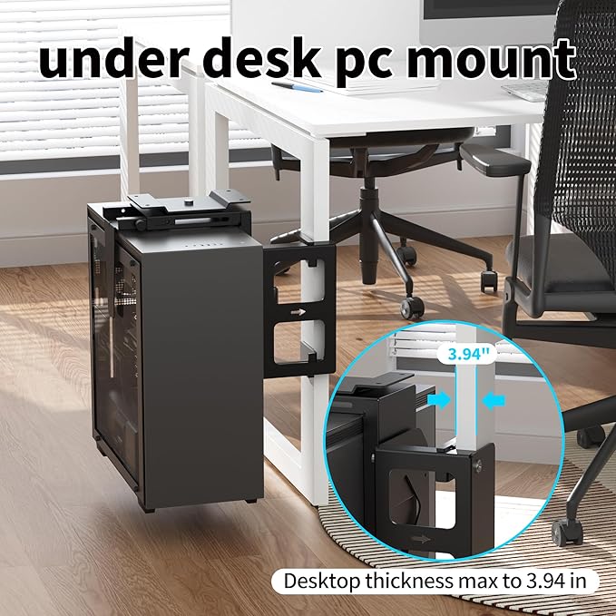 Pholiten Under Desk CPU Mount,Universal Desk Leg CPU Mount,3.94 to 11.61 inch Wide Computer Case CPU Hanger Holder,Table Beam CPU Mount Bracket Computer Tower Wall and Under Counter Holder