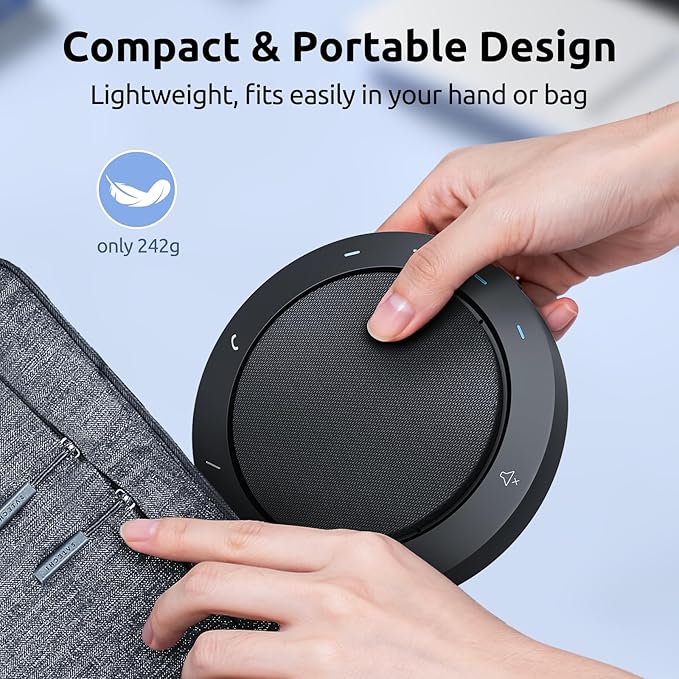 NEWORK Bluetooth Speakerphone for Conference Calls – AI Noise Reduction, 2 Mics, 5W Speaker, USB-C & USB-A Adapter, 10-14H Playtime, Compatible with Zoom/Teams/Skype/Meet
