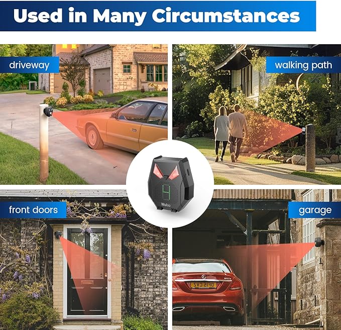 Solar Driveway Alarm Wireless Outside Weatherproof 1/2 Mile Long Range, Outdoor Motion Sensor Detector Alarm Driveway Alert System with Rechargeable Battery/Expandable (3 Sensor &1 Receiver Set)