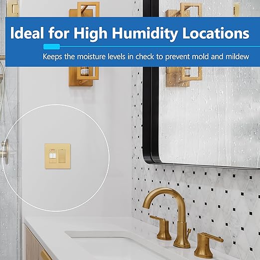 LIDER Humidity Sensor Switch and Motion Sensor Light Switch, PIR Sensor, Humidity Detection, Occupancy/Vacancy, No Neutral Required, ¼ HP, 1-Pole, Gold, Screwless Wall Plate Included
