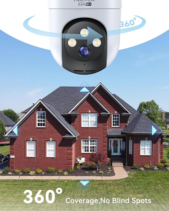 MUBVIEW 360° Security Cameras Wireless Outdoor,24/7 Wired Outdoor Camera for Home Security,Motion Tracking,5G/2.4G WiFi Security Camera,Night Vision, IP66,AI Detection,Local & Cloud Storage,2-Pack