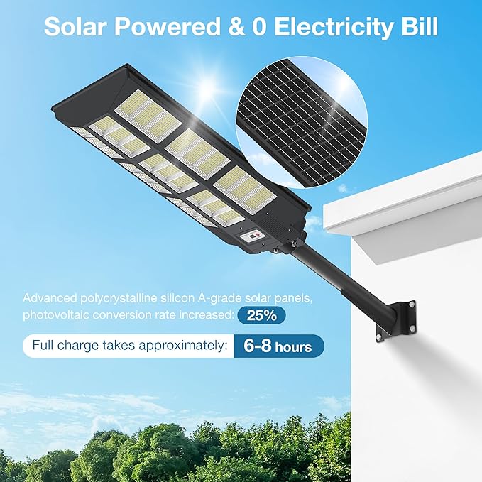 OKPRO 10000W Solar Street Lights Outdoor - Solar Lights Outdoor Waterproof Motion Sensor, Solar Parking Lot Lights Commercial Dusk to Dawn, LED Street Light Solar Powered for Outside, Yard(2 Pack)