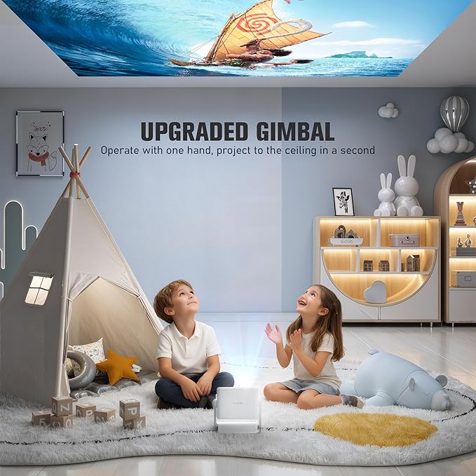【Officially-Licensed APP & 1800 ANSI】Smart Mini Projector with WiFi and Bluetooth 4K Support, VOPLLS Auto Focus/ Keystone Outdoor Portable Movie Phone Video Proyector for Bedroom/Home/Wall/Celling