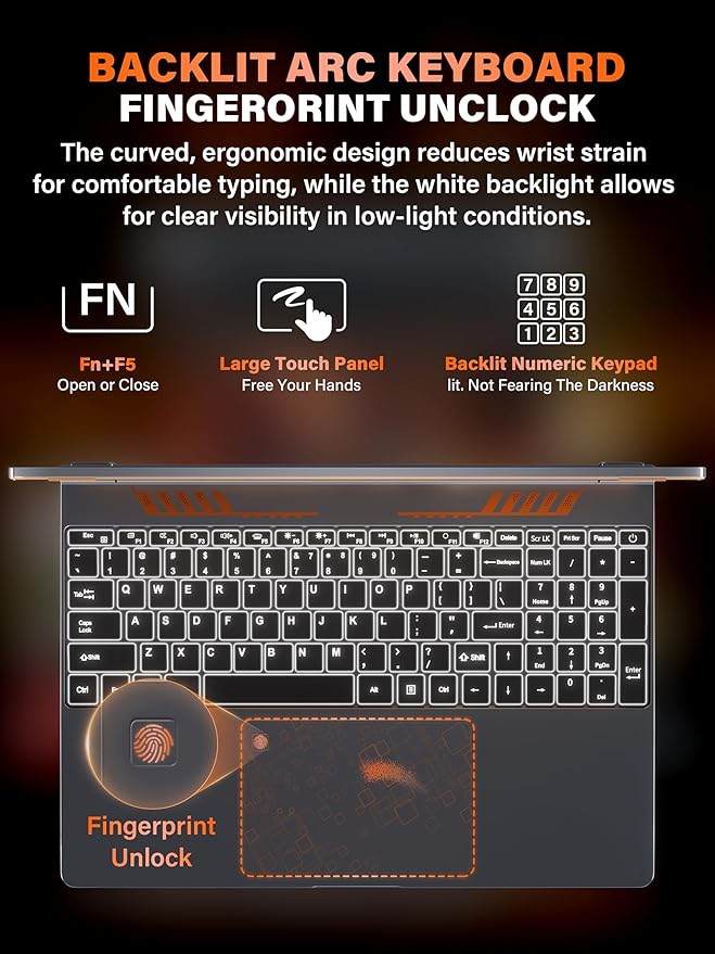 Rumtuk 16" Gaming Laptop Computer - Alder Lake N95 Processor (3.4GHz), FHD 1920 * 1200 IPS, 16G RAM, Fingerprint, Backlit Keyboard, 180° Hinge, Lightweight for Business & Student (1TB)