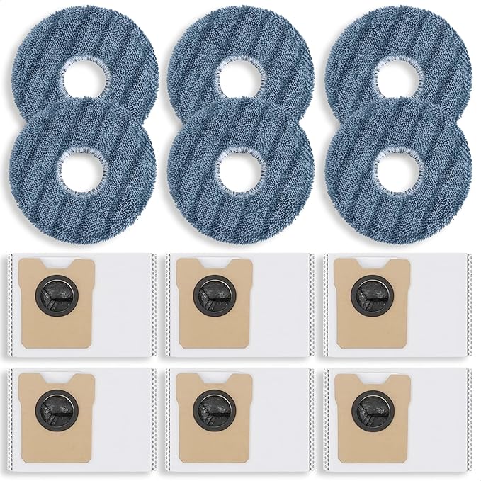 12 Pack Replacement Parts Dust Bags Mop Pads for eufy C20 Omni Robot Vacuum, 6 Dust Bags, 6 Mop Pads