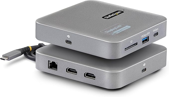 StarTech.com 7-in-1 USB C DisplayLink Dual Monitor Docking Station, 4K 60Hz HDMI Dock for MacBook M1 M2 M3 M4 & Windows, USB 10Gbps Hub, Gigabit Ethernet, SD, 100W PD, 22in (56cm) Cable