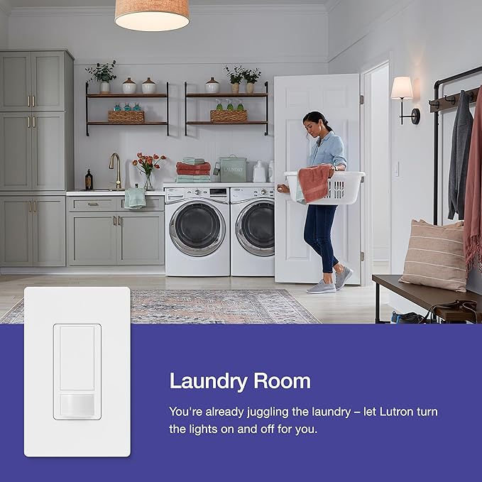 Lutron Maestro Motion Sensor Light Switch Indoor for Bathroom, Garage, Laundry Room, Closet, Occupancy Sensor Light Switch, Single-Pole, No Neutral, MS-OPS5M-WH, 3 Pack