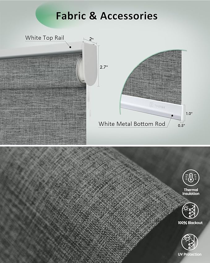 Yoolax Motorized Blinds App Control, Blackout Roller Shades for Windows, Cordless Automatic Shades Roller Window Blinds for Bedroom Living Room Office (Blackout Ashfall Gray, 40" W x 72" H)