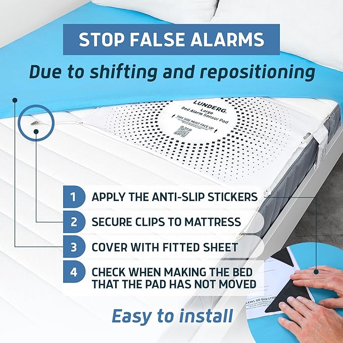 Lunderg Large Bed Alarm for Elderly Adults - Wireless Sensor Pad (20” x 30”) & Pager - Safety Bed Alarms and Fall Prevention for Elderly and Dementia Patients - for Patients That Move a lot