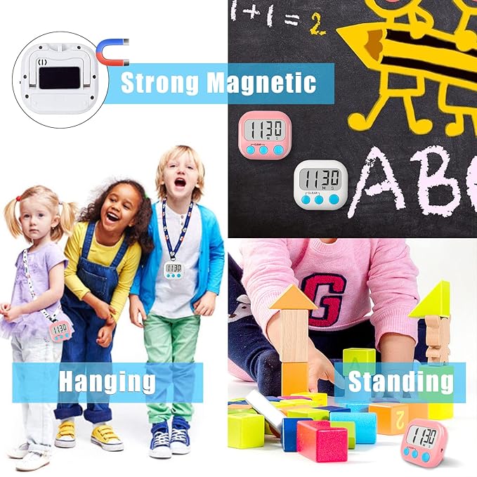 Classroom Timers for Teachers Kids Large Magnetic Digital Timer Teacher Supplies 4 Pack-Pink White