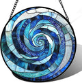 CRISGIF Stained Glass Window Hanging - Blue Abstract Swirl Suncatcher for Doors Garden Patio Unique Sun Catchers Decor Christmas Mother's Day Birthday Gifts for Women Men Mom Nana Friend 11.8 in