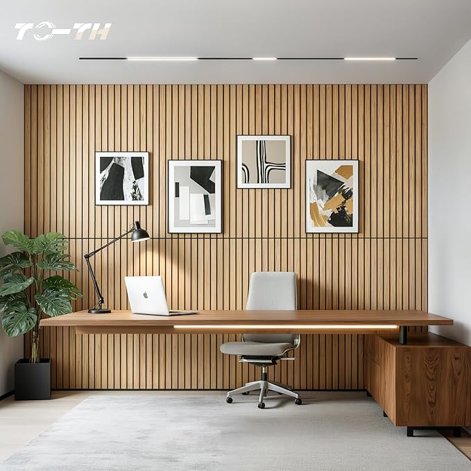 TO-TH Wood-Look Sound Panels, 4 Pack 47.2” x 23.6” Soundproof Wall Panels, Decorative Acoustic Panels,Wood Panels for Wall for Home, Office, Basement, Teak with Mitered Edges