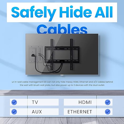 Inara in Wall Cable Management Kit – Recessed Outlet to Hide TV Cords & Wires, Power Bridge Mounting Concealer, TV Cord Hider for Wall Mounted TV & Cable Pass Through, in-Wall Hidden Back Cover